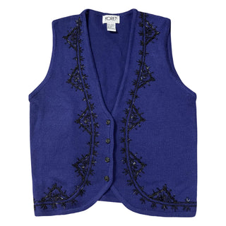 Blue and Black Embroidered Vest