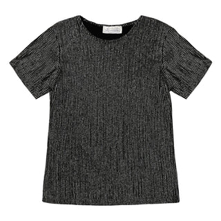Crew Neck Short Sleeve Black Striped Blouse