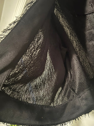 R&M Richards Black Fringe Jacket XL Cropped Evening Bolero Textured Formal