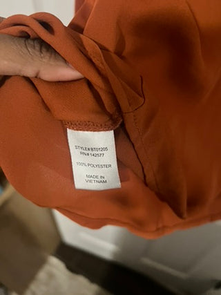 Blashe Burnt Orange Ruffle Blouse Women's Medium Feminine Tie Neck Top