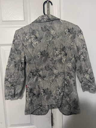 Only Jeans Grey Floral Fade Denim Blazer - Size XS