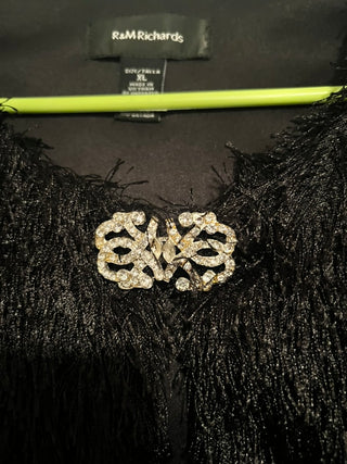 R&M Richards Black Fringe Jacket XL Cropped Evening Bolero Textured Formal