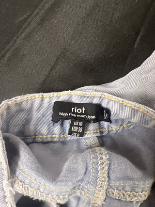 Missguided Light Blue Distressed High Rise Mom Jeans - Size US 6