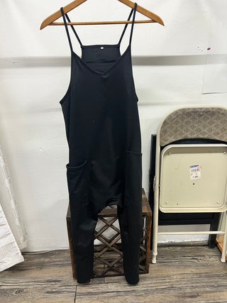 Black Relaxed-Fit Spaghetti Strap Jumpsuit with Pockets