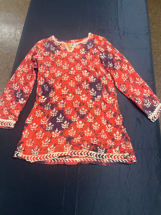 Cuts Curves Red Purple Batik Block Print Tunic Top