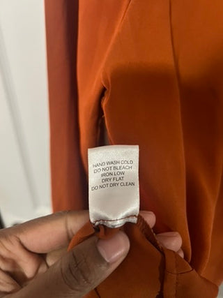 Blashe Burnt Orange Ruffle Blouse Women's Medium Feminine Tie Neck Top