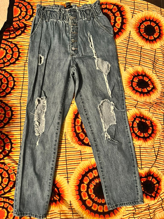 Forever 21 Paperbag Waist Distressed Jeans Womens 29 High Rise Denim