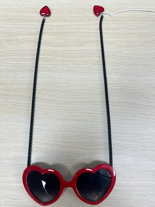 Red Heart Sunglasses with Black Chain and Heart Charms Y2K Festival