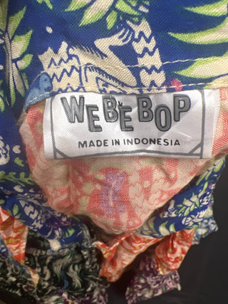 We Be Bop Blue and Orange Tropical Batik Sleeveless Button Shirt