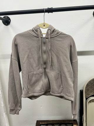 Grey Cropped Zip-Up Hoodie – Calvin Klein (M)