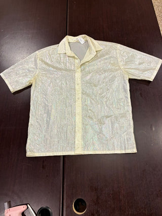 BP. Iridescent Holographic Button-Down Shirt — Ivory/Pearl, Size XS