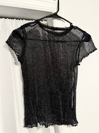 Black Shimmer Mesh Lettuce-Edge Tee (S/P)