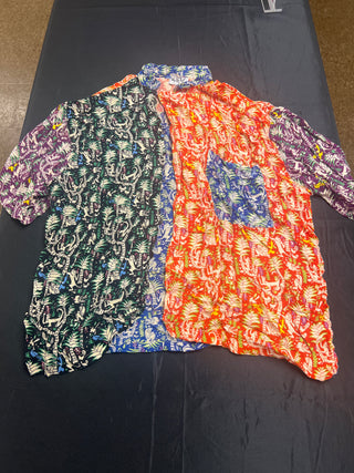 We Be Bop Blue and Orange Tropical Batik Sleeveless Button Shirt