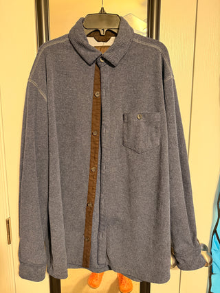 Tasso Elba Blue Grey Textured Knit Button-Front Shirt Jacket - Size M