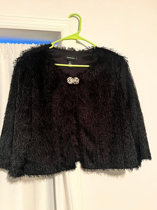 R&M Richards Black Fringe Jacket XL Cropped Evening Bolero Textured Formal