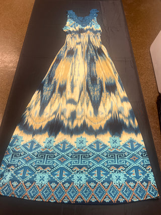 ACE Fashion Blue & Yellow Tie-Dye Boho Maxi Dress - Size L