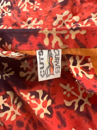 Cuts Curves Red Purple Batik Block Print Tunic Top