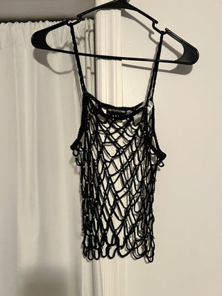 PrettyLittleThing Black Net Beaded Tank