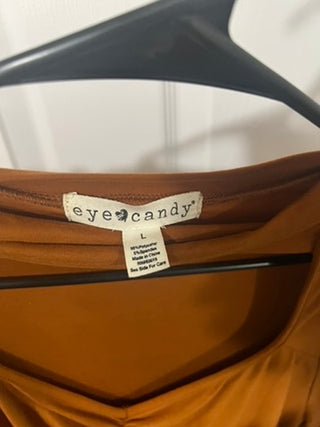 eyecandy Rust Draped Neck Long Sleeve Top – Soft Stretch (Size L)