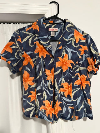 Vintage Jamaica Bay Floral Button-Front Blouse (Size M)
