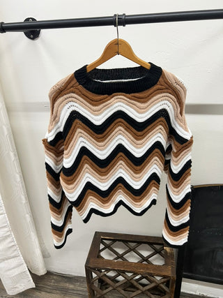 SHEIN Chevron Knit Cropped Sweater – Neutral Tones, Size M