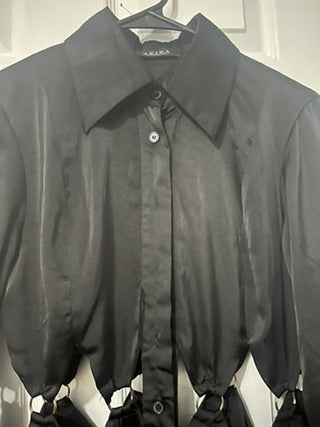 Akira Black Cutout Ring Waist Shirt Dress Edgy Mini Long Sleeve Women's Medium