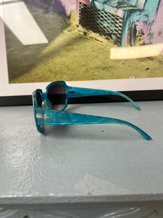Teal Blue Oversized Square Geometric Sunglasses