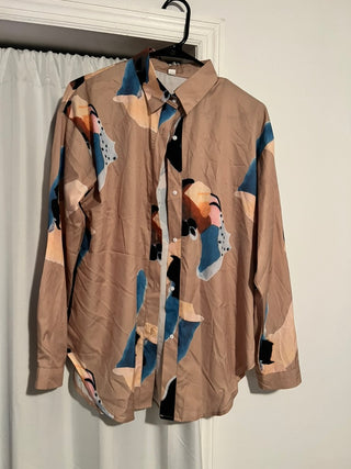 Abstract Brushstroke Button-Down Shirt – Shein (Size S)