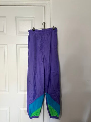 Vintage 90s Purple Colorblock Nylon Track Pants, Size M
