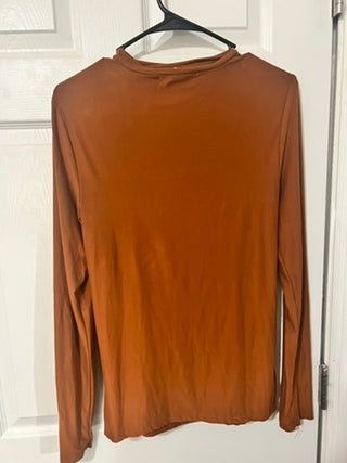 eyecandy Rust Draped Neck Long Sleeve Top – Soft Stretch (Size L)