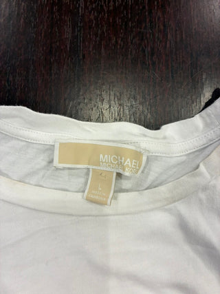 Michael Michael Kors Floral Logo Sleeveless Tee — White, Size L