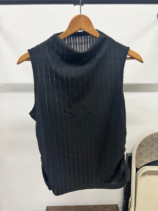 Shein Curve Black Ribbed Sleeveless Mock-Neck Top