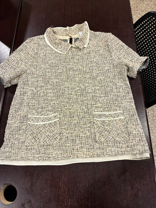 Anthropologie Bouclé Tweed Collared Top — Cream & Black, Size Large