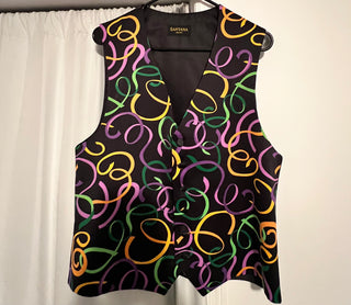 Vintage Santana Waistcoat Vest Black with Colorful Swirl Print Retro Style