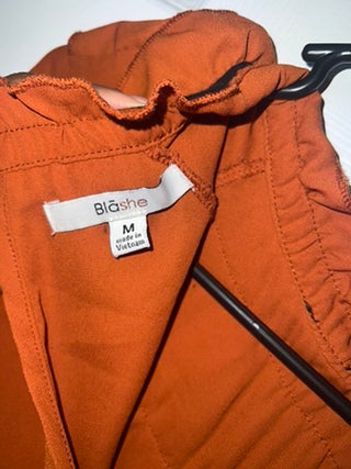 Blashe Burnt Orange Ruffle Blouse Women's Medium Feminine Tie Neck Top