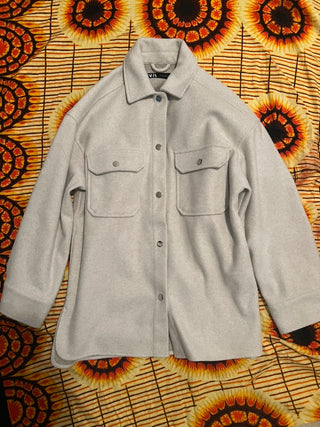 Zara Gray Shacket Shirt Jacket Snap Button Overshirt Women’s Small