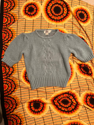Oscar de la Renta Sport Sweater Medium Blue Cable Knit Short Sleeve Vintage