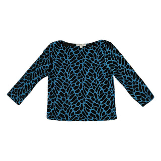 Blue and Black Boat Neck Blouse