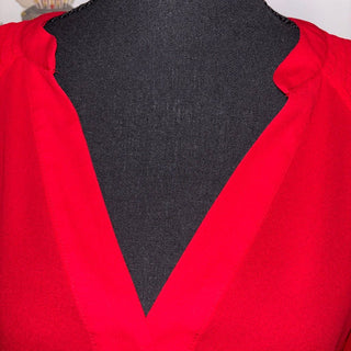 Express Red V-Neck Popover Blouse | Smocked Back | Roll-Tab Sleeves | Size M