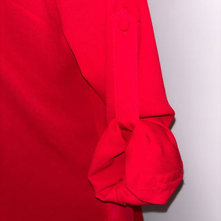 Express Red V-Neck Popover Blouse | Smocked Back | Roll-Tab Sleeves | Size M