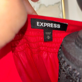 Express Red V-Neck Popover Blouse | Smocked Back | Roll-Tab Sleeves | Size M