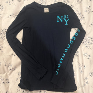 Abercrombie & Fitch Long Sleeve Tee Small NY Logo Black Casual Top