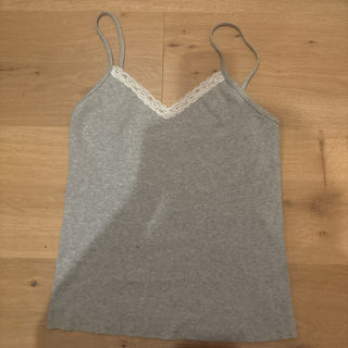 Brandy Melville Size Small Lace Trim Cami Tank Grey Ribbed Fitted Basic Top