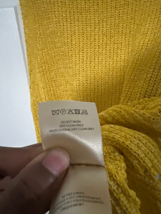 Pepin Mustard Yellow Fringe Hem Knit Poncho Top - Size M