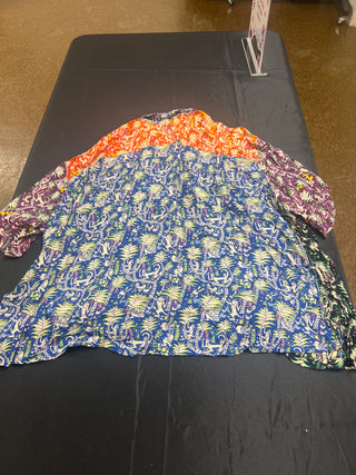 We Be Bop Blue and Orange Tropical Batik Sleeveless Button Shirt