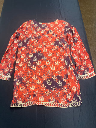 Cuts Curves Red Purple Batik Block Print Tunic Top