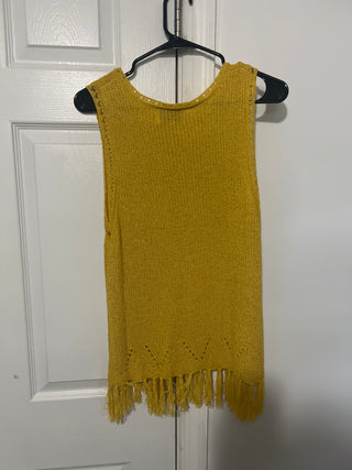 Pepin Mustard Yellow Fringe Hem Knit Poncho Top - Size M