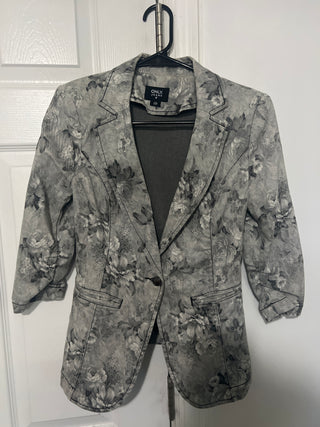 Only Jeans Grey Floral Fade Denim Blazer - Size XS