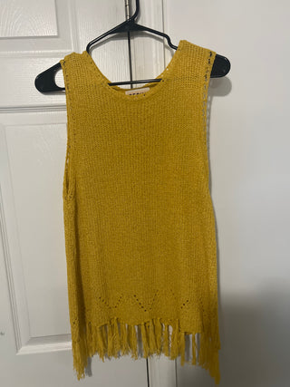 Pepin Mustard Yellow Fringe Hem Knit Poncho Top - Size M