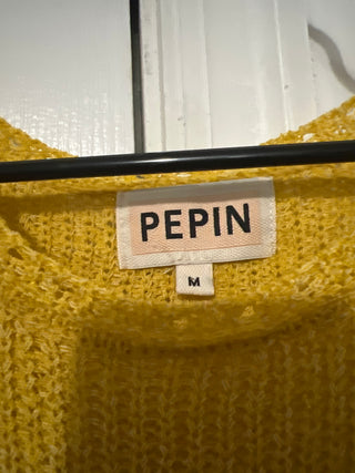 Pepin Mustard Yellow Fringe Hem Knit Poncho Top - Size M